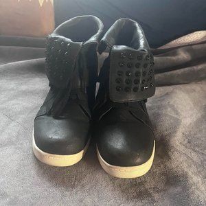 Black Spiked Wedge Heels